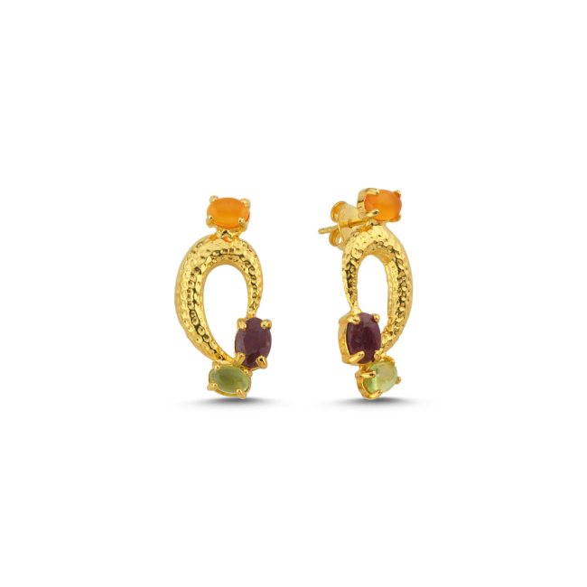 Lucy Silver Earrings with Carnelian Ruby Peridot Stone - 1