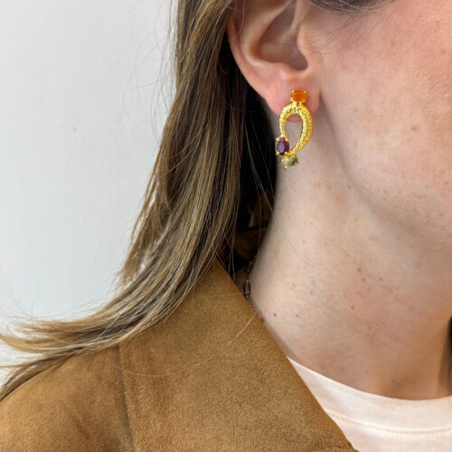 Lucy Silver Earrings with Carnelian Ruby Peridot Stone - 2