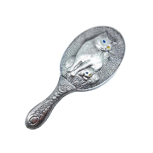 Cat Silver Hand Mirror No 2 - Thumbnail