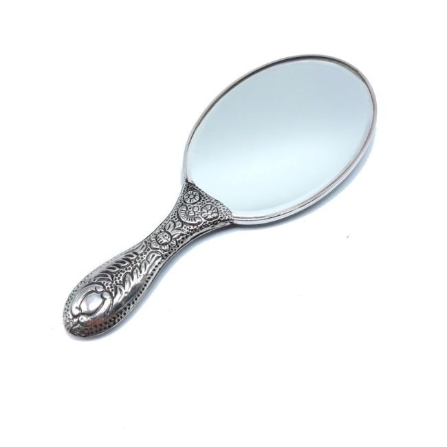 Cat Patterned Silver Hand Mirror No. 2 - 2