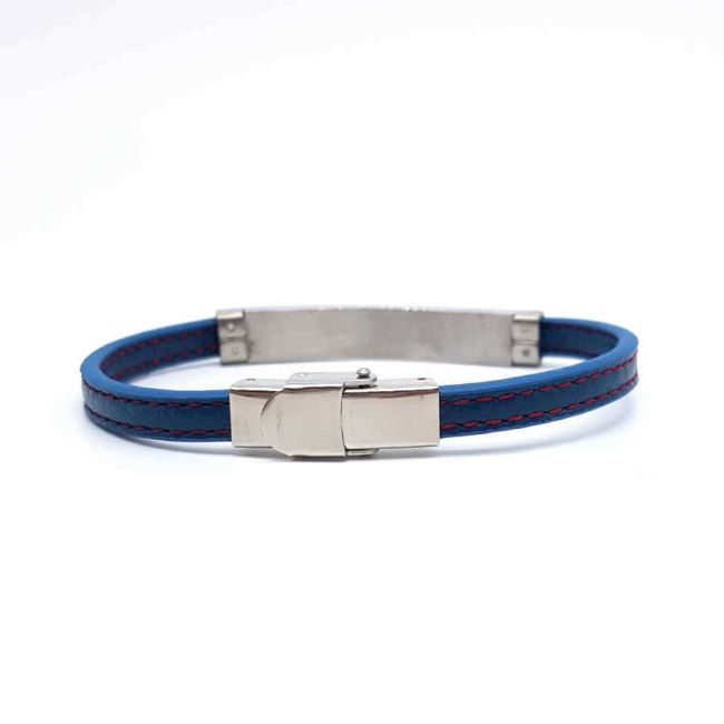 Steel and Blue Striped Thin Leather Men's Bracelet - 3