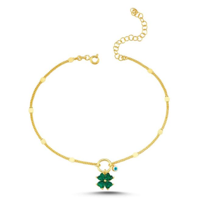 Charm Four Leaf Clover Evil Eye Beaded Gold Silver Anklet - 1