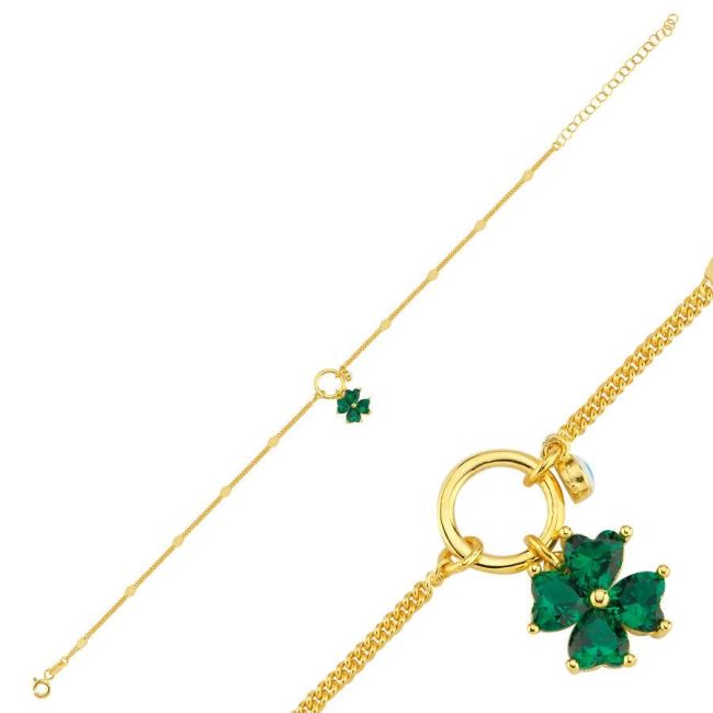 Charm Four Leaf Clover Evil Eye Beaded Gold Silver Anklet - 2