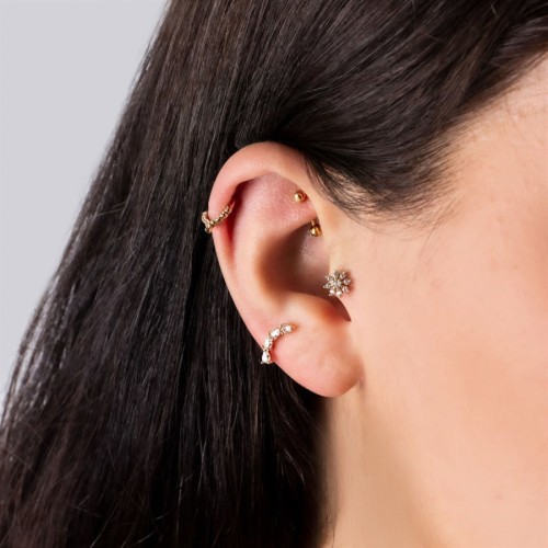 Çiçek Altın Tragus Piercing - Thumbnail