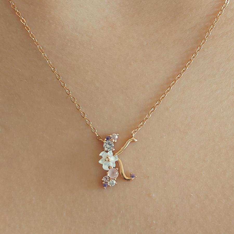 Floral Letter K Silver Women's Necklace - CNG Jewels