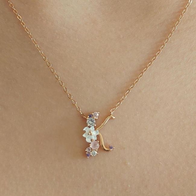 Floral Letter K Silver Women's Necklace - 1