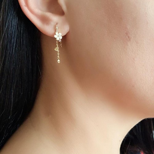Floral Mother-of-Pearl Dangle Gold Silver Women's Earrings - CNG Jewels