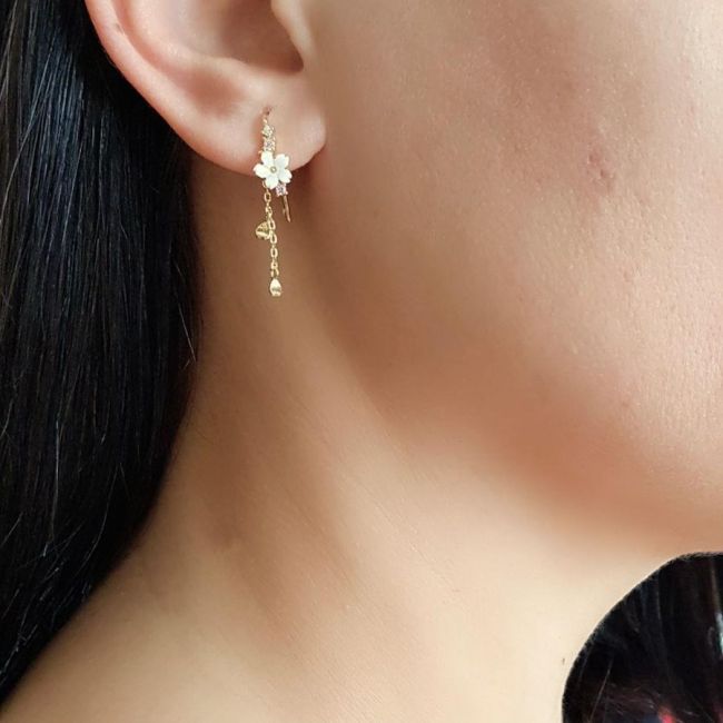 Floral Mother-of-Pearl Dangle Gold Silver Women's Earrings - 1