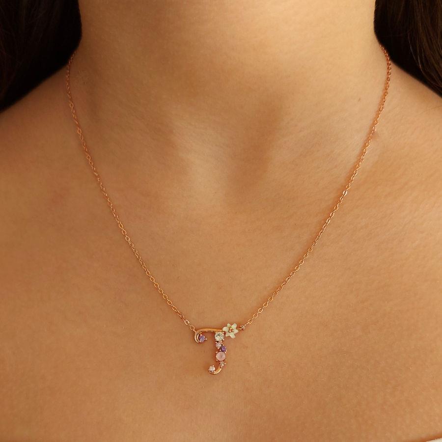 Floral Letter T Silver Women's Necklace - CNG Jewels (1)