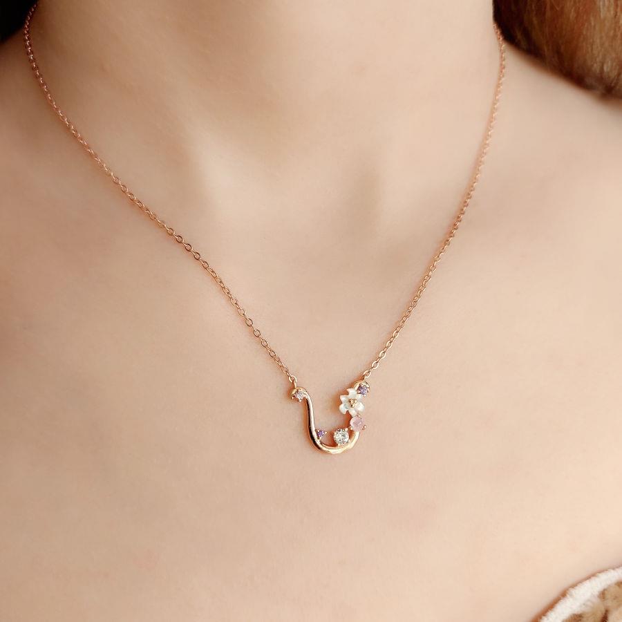 Floral Letter U Silver Women's Necklace - CNG Jewels