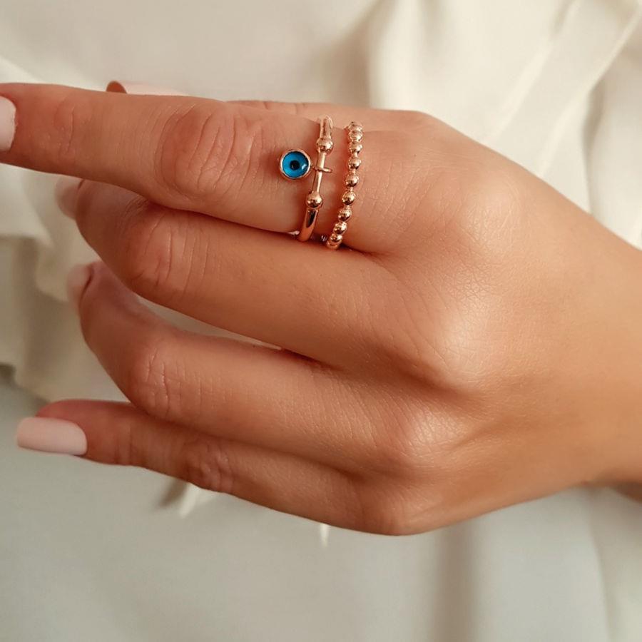 Trendy Rose Silver Women's Ring with Hanging Evil Eye Bead - CNG Jewels