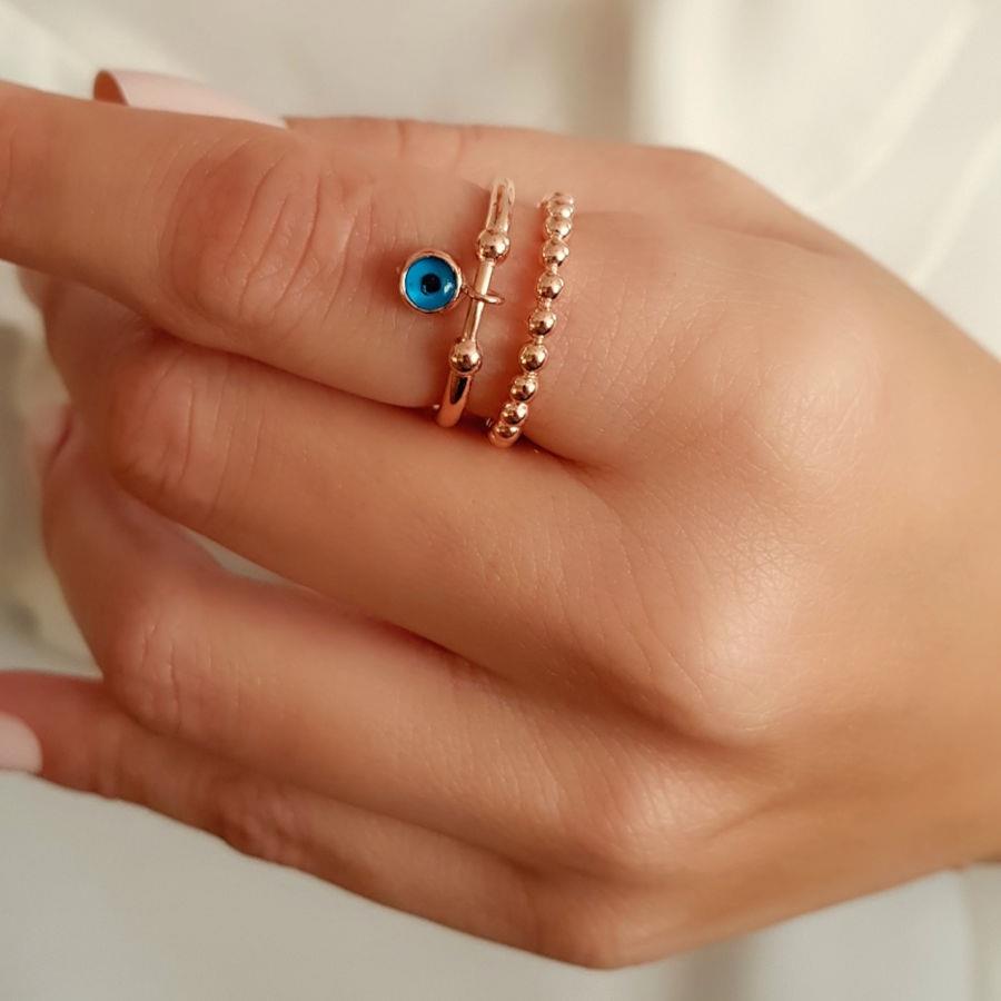Trendy Rose Silver Women's Ring with Hanging Evil Eye Bead - CNG Jewels (1)
