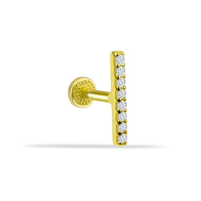 Çubuk Taşlı Altın Tragus Piercing - 1