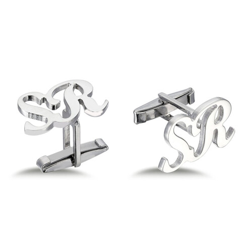 Custom Handwritten Medium Size Silver Two Letter Cufflinks - Thumbnail