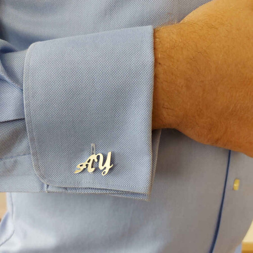  Custom Handwritten Silver Two Letter Cufflinks - Thumbnail