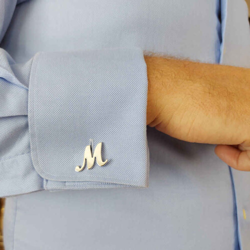 Custom Large Handwritten Silver Letter Cufflinks - Thumbnail