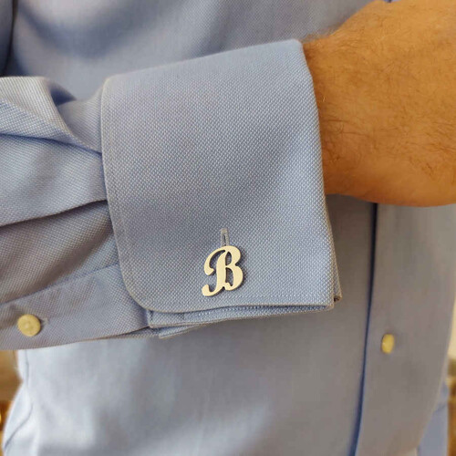 Custom Large Handwritten Silver Letter Cufflinks - Thumbnail