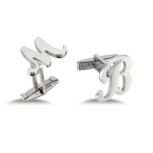 Custom Large Handwritten Silver Letter Cufflinks - Thumbnail