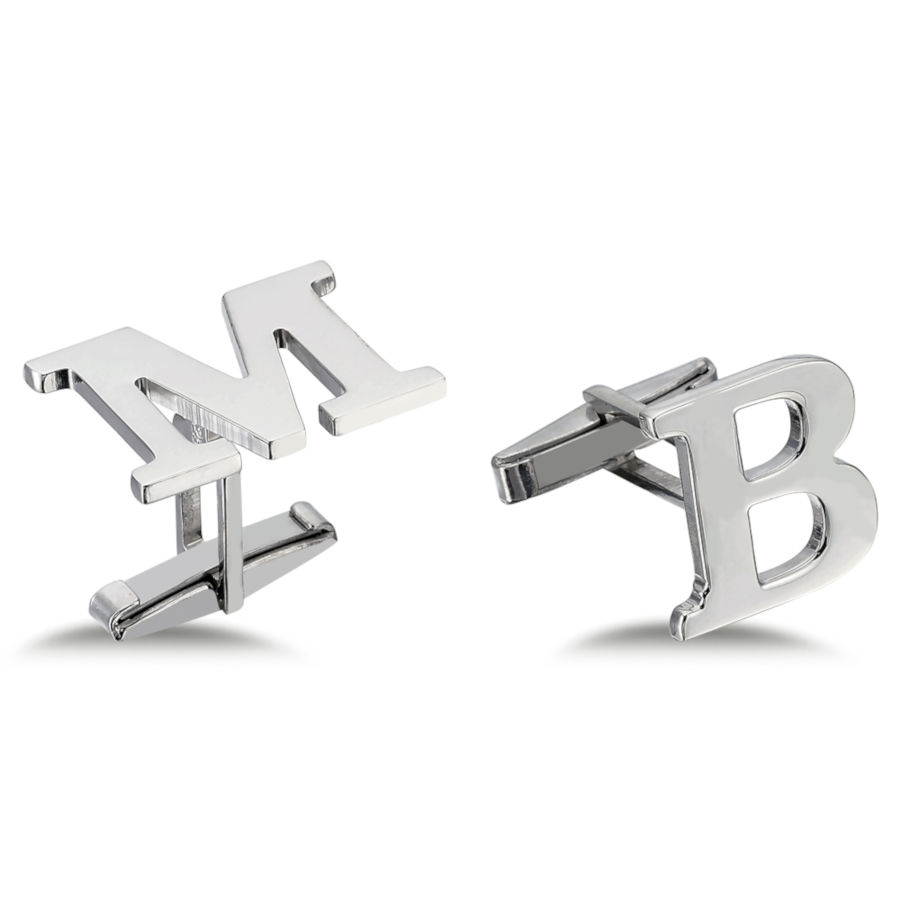 Personalized Large Plain Script Silver Letter Cufflinks - CNG Jewels
