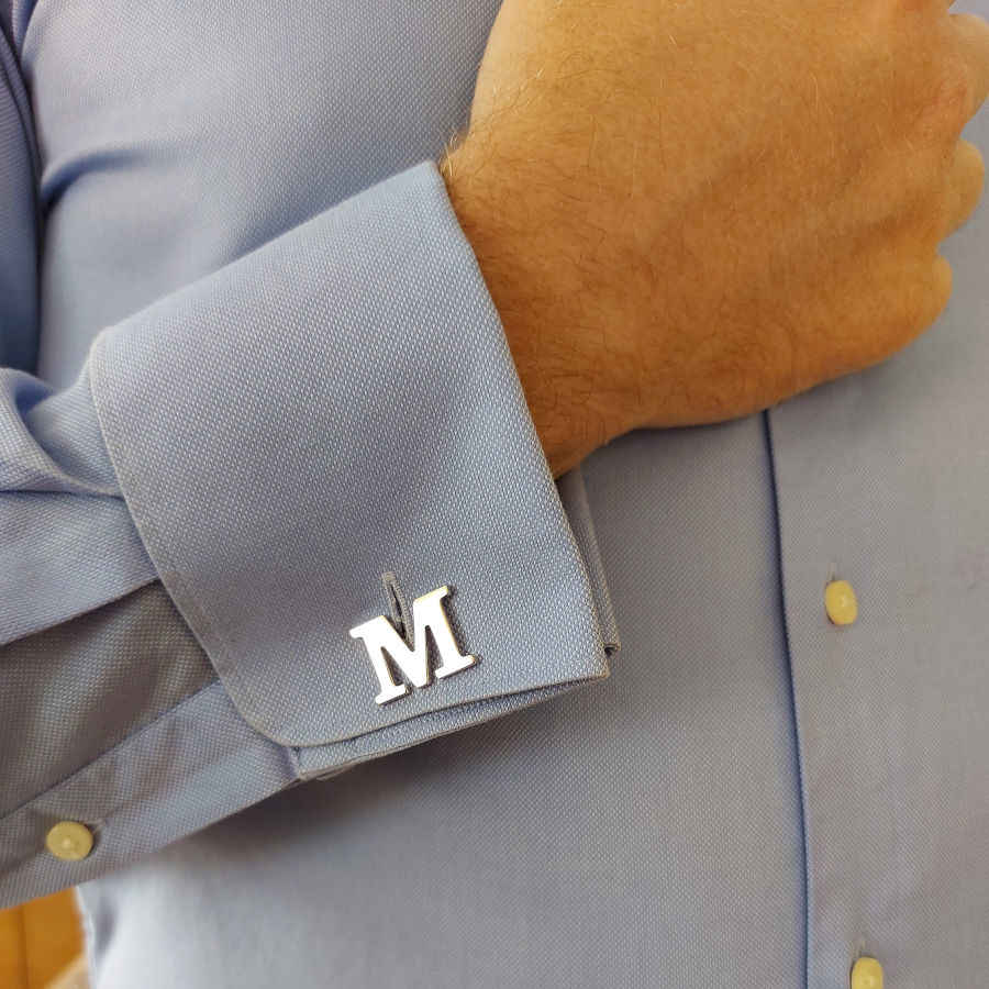 Personalized Large Plain Script Silver Letter Cufflinks - CNG Jewels (1)