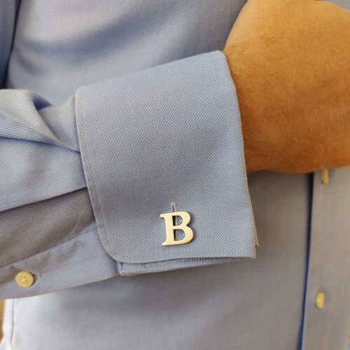 Custom Large Size Silver Letter Cufflinks - Thumbnail