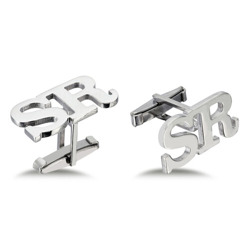 Custom Prose Letter Medium Size Silver Two Letter Cufflinks - Thumbnail