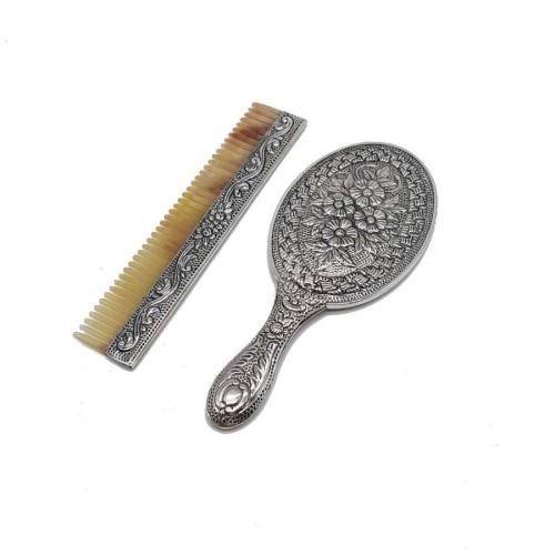 Daisy Hand Mirror Comb Double Silver Set No 2 - Thumbnail