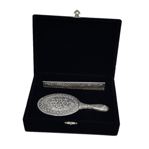 Daisy Hand Mirror Comb Double Silver Set No 2 - Thumbnail