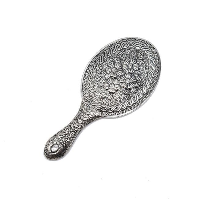 Daisy Patterned Silver Hand Mirror No. 1 - 1