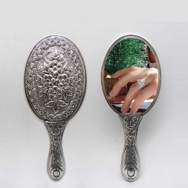 Daisy Patterned Silver Hand Mirror No. 1 - 2
