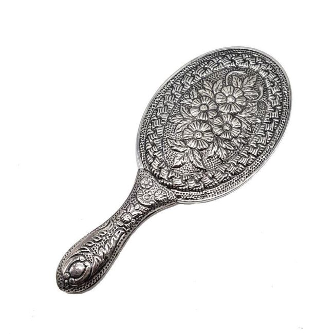 Daisy Patterned Silver Hand Mirror No. 2 - 1