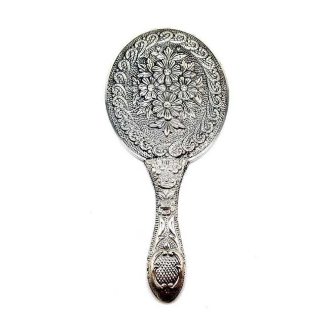 Daisy Pattern Silver Hand Mirror No. 3 - 1