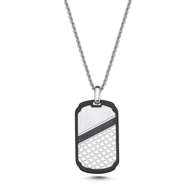 Checkerboard Patterned Steel Men's Necklace - 1