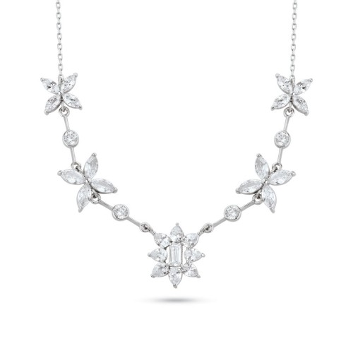 Drop Baguette Marquise Stone Design Women's Silver Necklace - 1