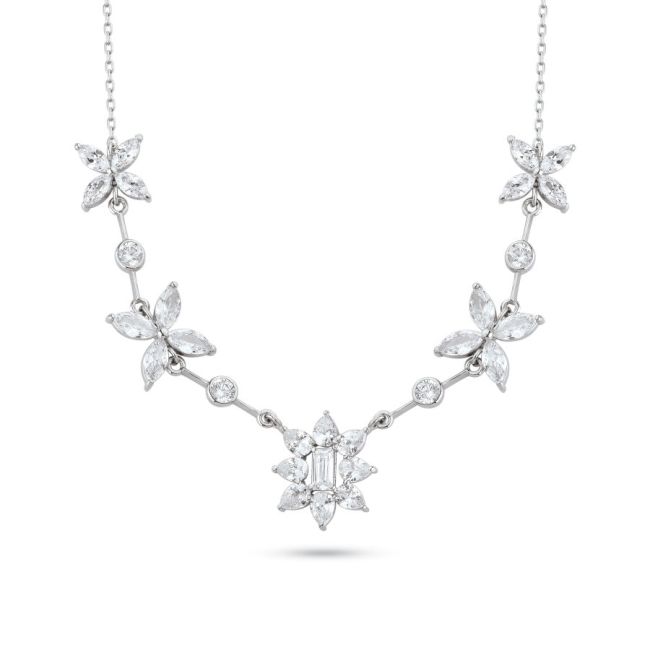 Drop Baguette Marquise Stone Design Women's Silver Necklace - 1