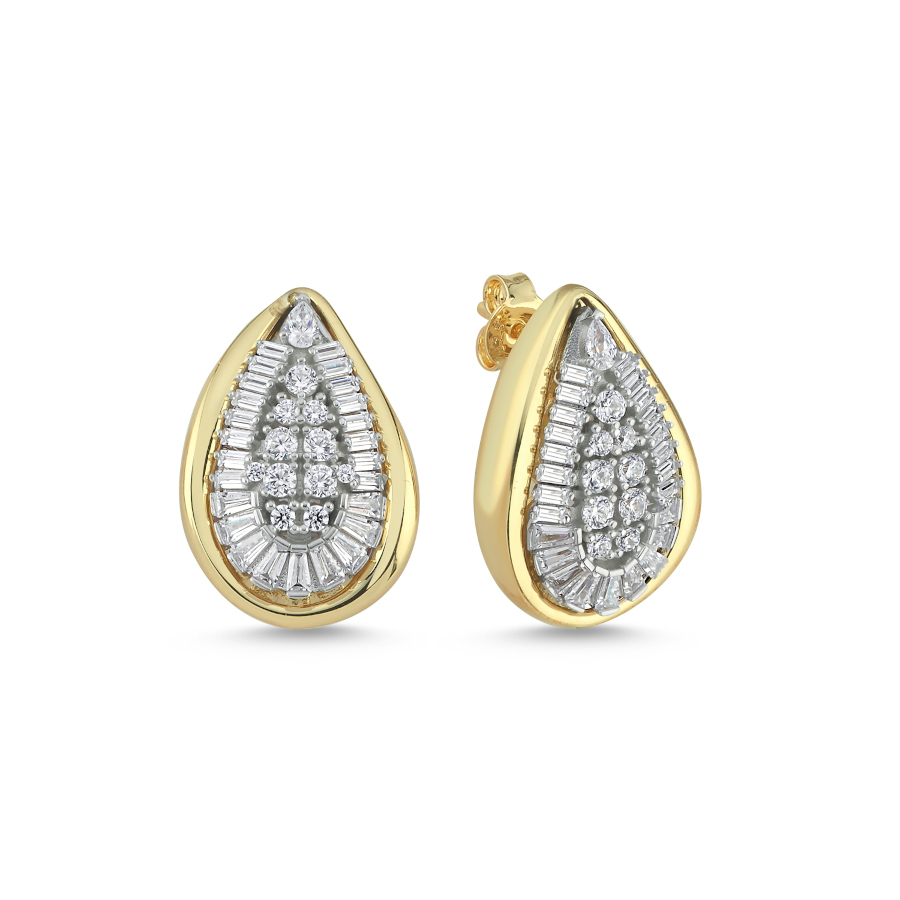 Damla Baget Taşlı Gümüş Küpe - CNG Jewels