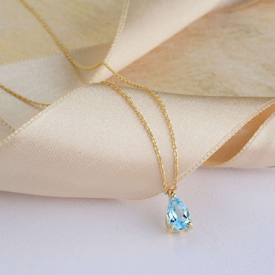 Drop Blue Topaz Gold Necklace - CNG Jewels (1)