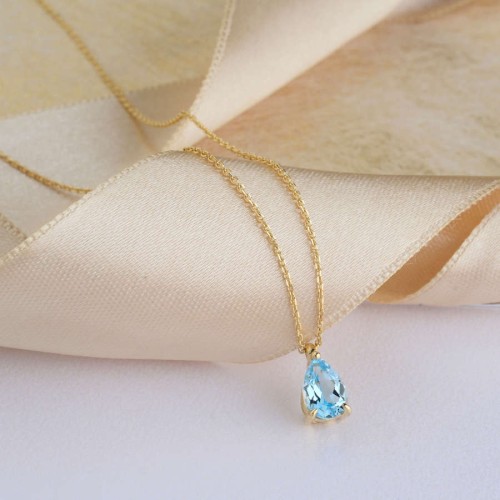 Drop Blue Topaz Gold Necklace - 2