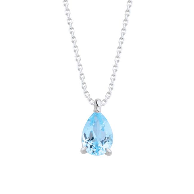 Drop Blue Topaz White Gold Necklace - 1