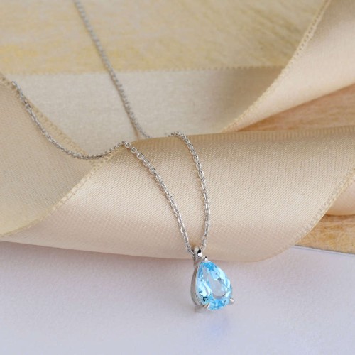Drop Blue Topaz White Gold Necklace - 2