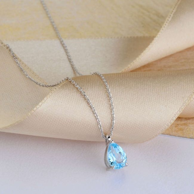 Drop Blue Topaz White Gold Necklace - 2
