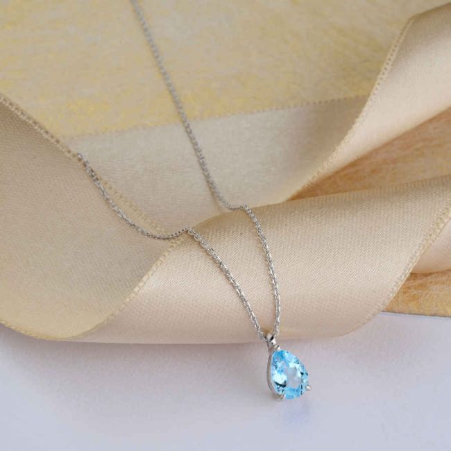 Drop Blue Topaz White Gold Necklace - 3