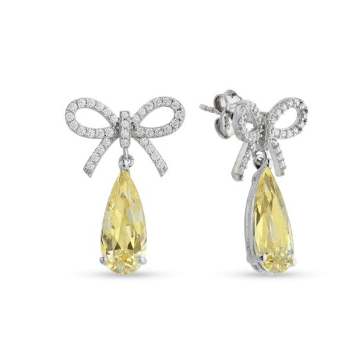 Drop Fancy Bow Silver Women's Earrings - CNG Jewels