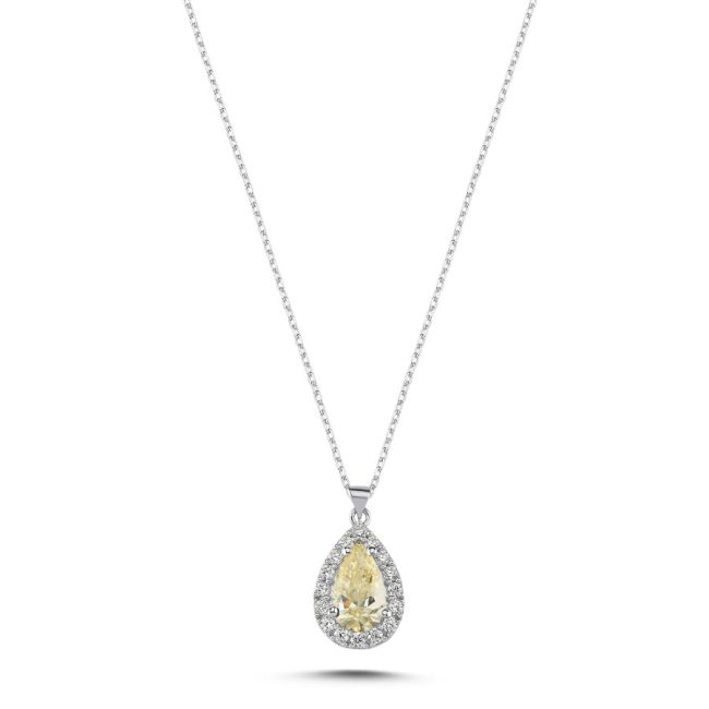 Drop Fancy Yellow Stone Silver Women's Necklace - 1
