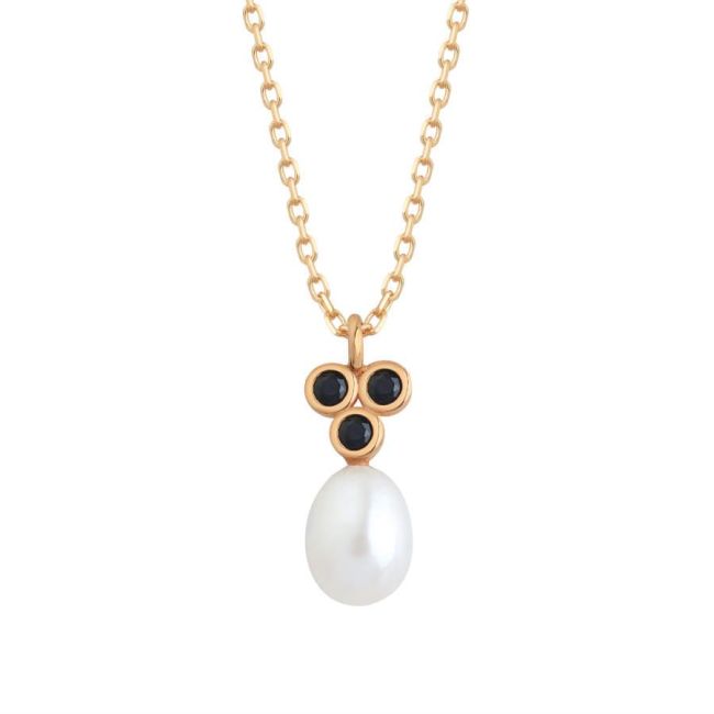 Drop Real Pearl Black Tria Rose Women's Silver Necklace - 1