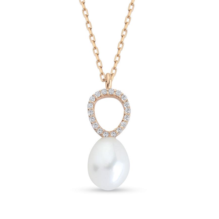 Drop Real Pearl Rose Minimal Stone Women's Silver Necklace - CNG Jewels