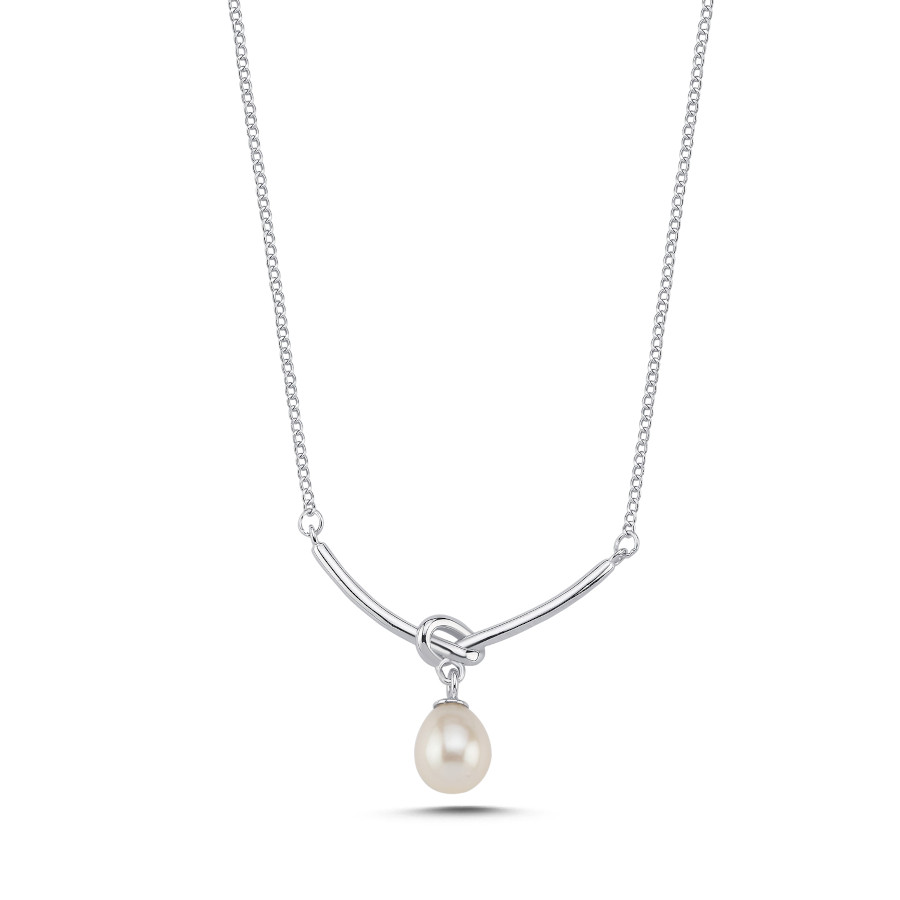 Drop Pearl Love Knot Silver Women's Necklace - CNG Jewels