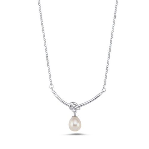 Drop Pearl Love Knot Silver Women's Necklace - CNG Jewels