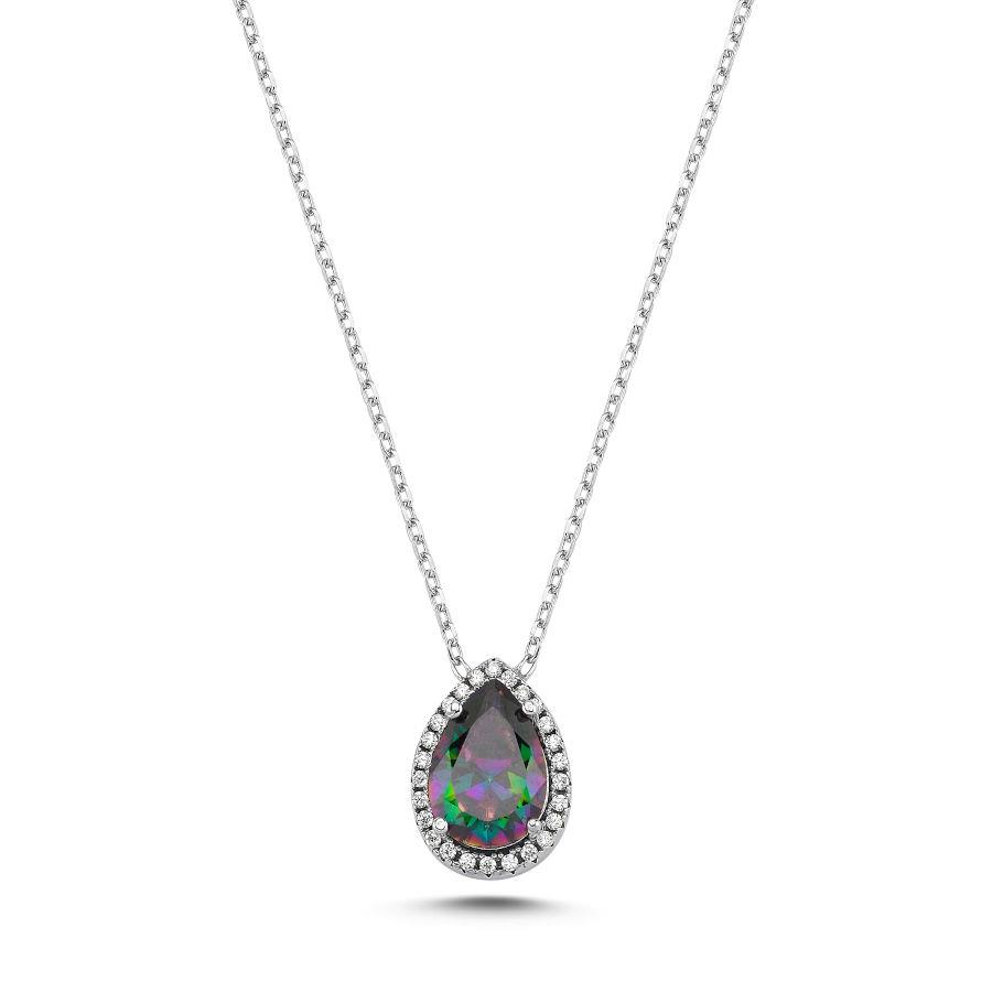 Drop Mystic Topaz Silver Women's Necklace - CNG Jewels