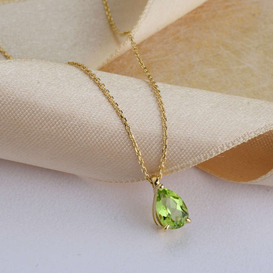 Drop Peridot Stone Gold Necklace - CNG Jewels (1)